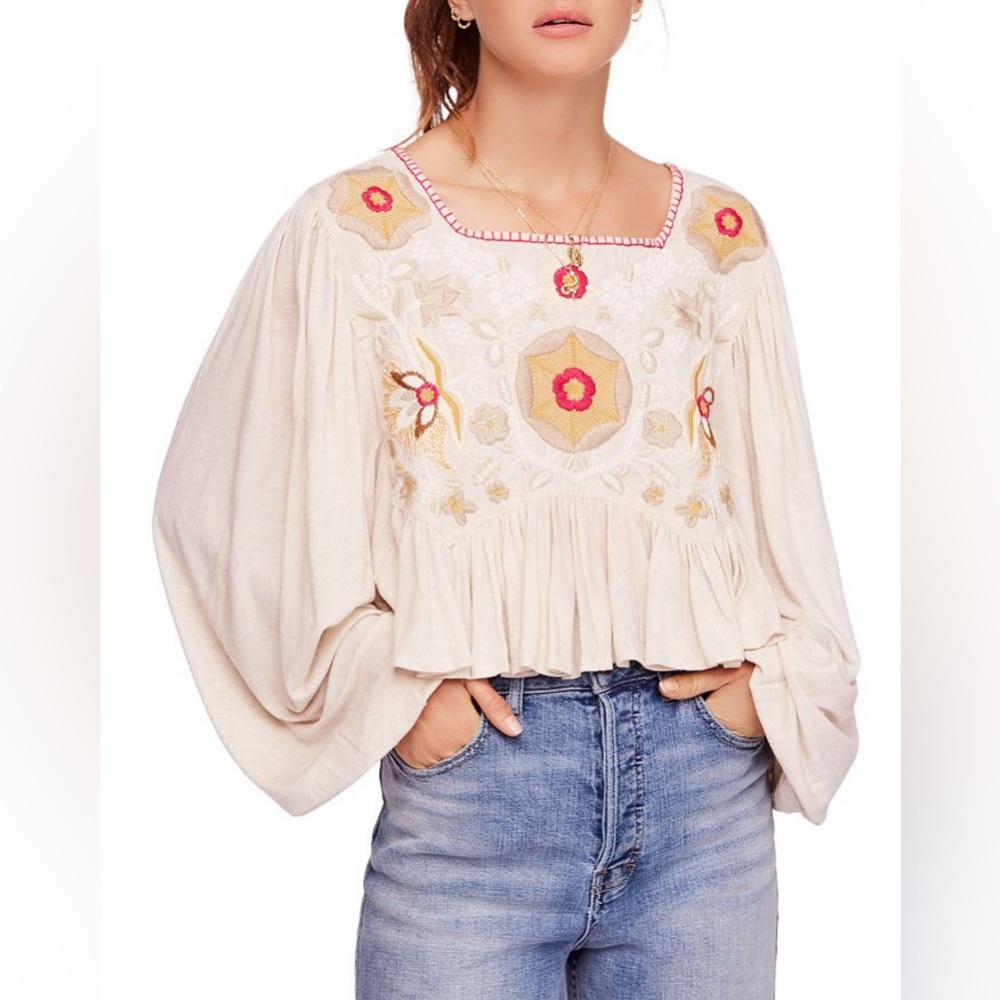 Free People Claudine Embroidered Top